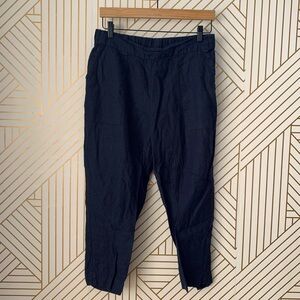 🍀 3/$30 Symple NYC 100% Linen Cropped ankle Pants Lagenlook coastal navy blue M